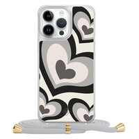 Casimoda iPhone 14 Pro Max hoesje met grijs koord - Hart swirl zwart