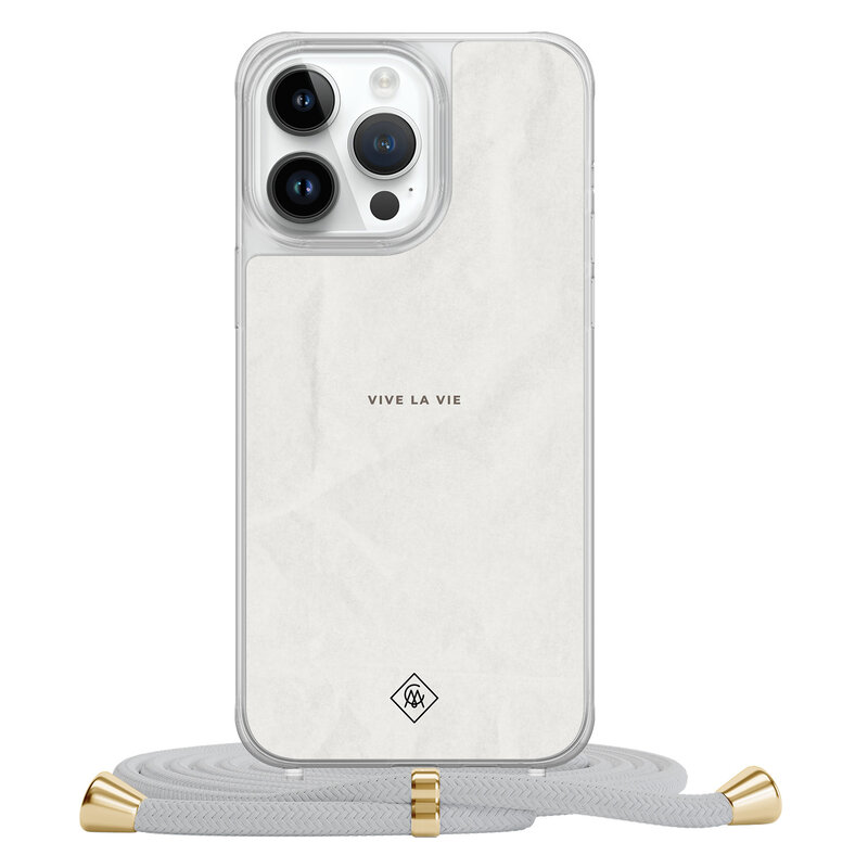 Casimoda iPhone 14 Pro Max hoesje met grijs koord - Vive la vie