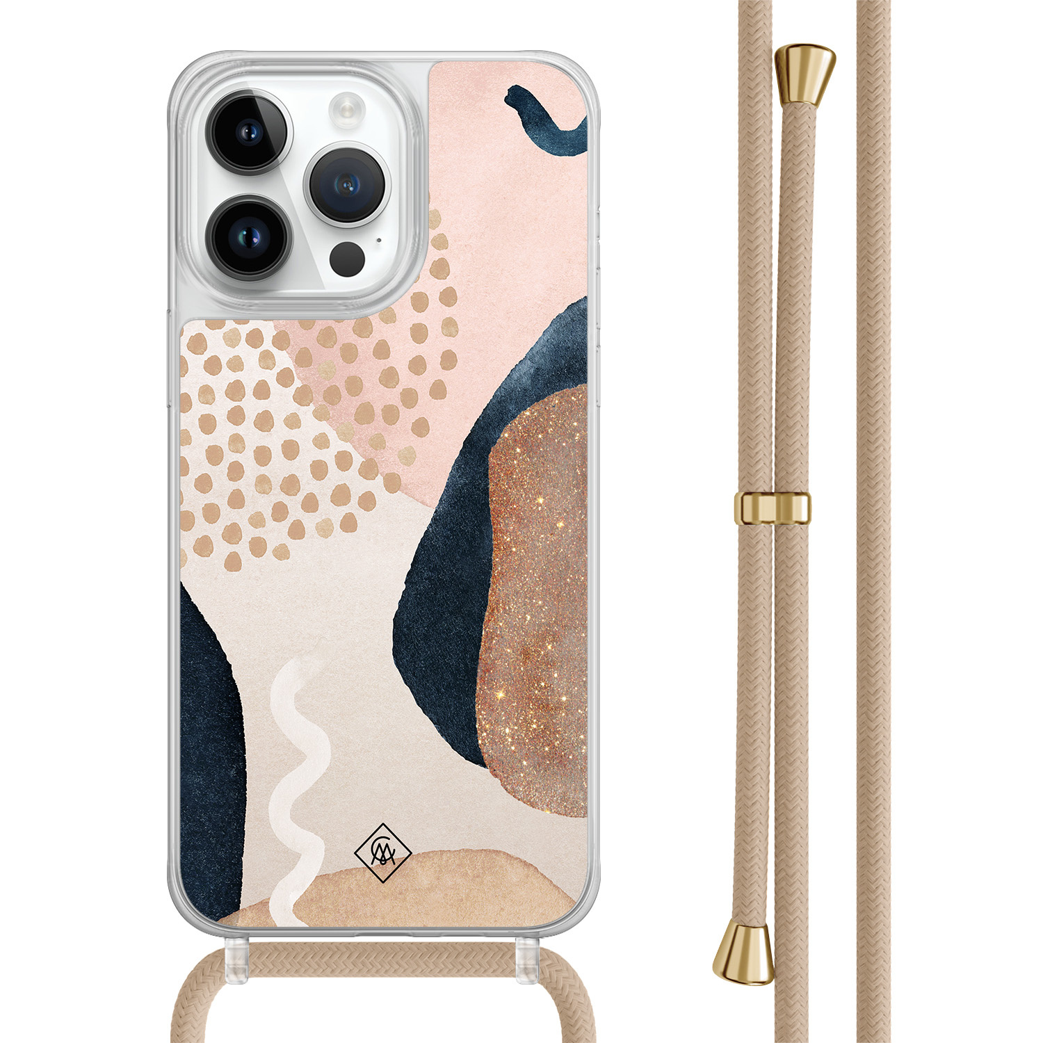 iPhone 14 Pro Max hoesje met beige koord - Abstract dots