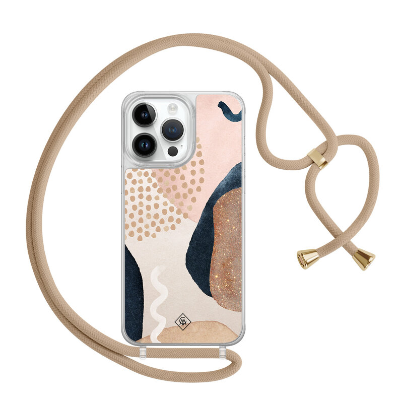 Casimoda iPhone 14 Pro Max hoesje met beige koord - Abstract dots