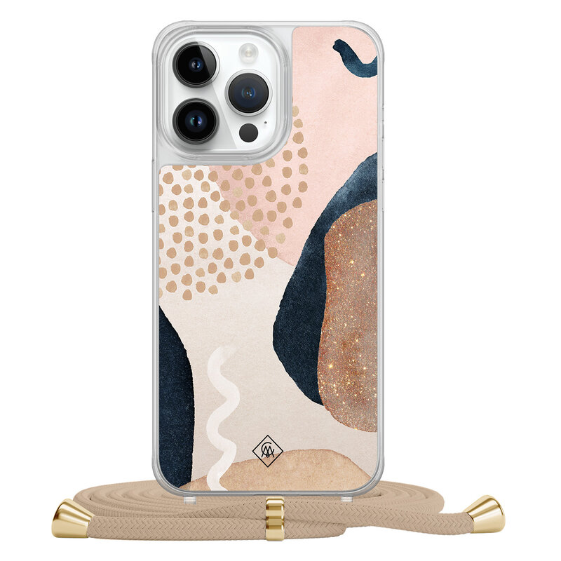 Casimoda iPhone 14 Pro Max hoesje met beige koord - Abstract dots