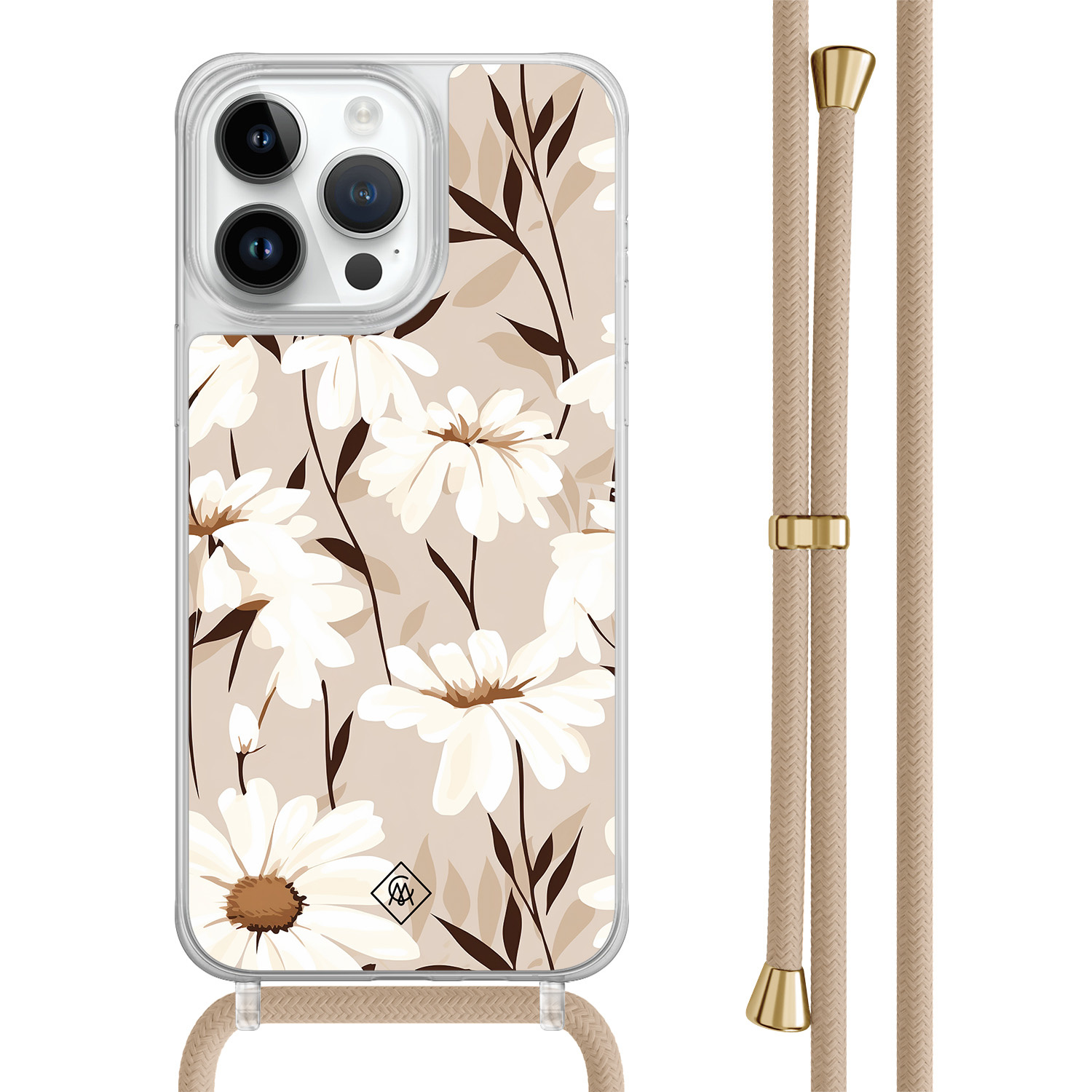 iPhone 14 Pro Max hoesje met beige koord In bloom