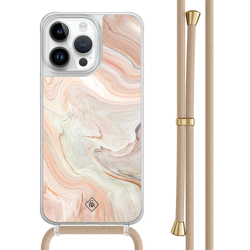 Casimoda iPhone 14 Pro Max hoesje met beige koord - Marmer waves