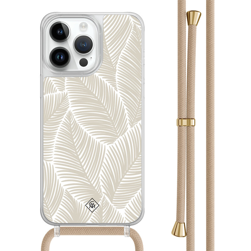 Casimoda iPhone 14 Pro Max hoesje met beige koord - Palm leaves beige