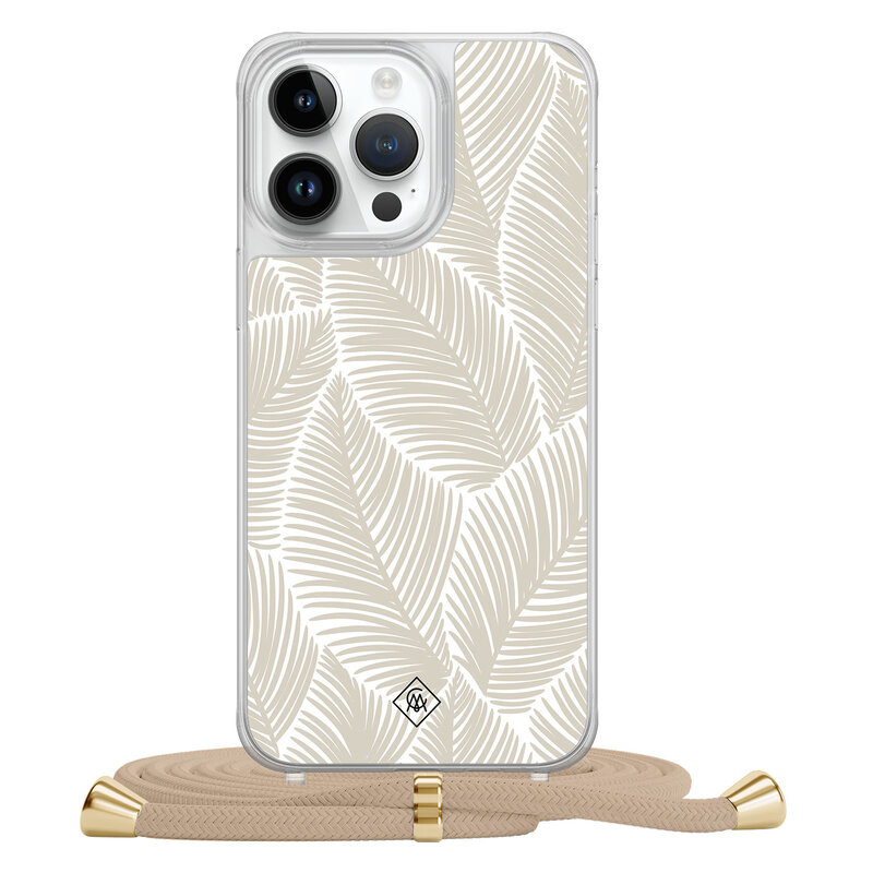 Casimoda iPhone 14 Pro Max hoesje met beige koord - Palm leaves beige