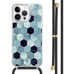 Casimoda iPhone 14 Pro Max hoesje met zwart koord - Blue cubes