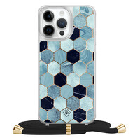 Casimoda iPhone 14 Pro Max hoesje met zwart koord - Blue cubes