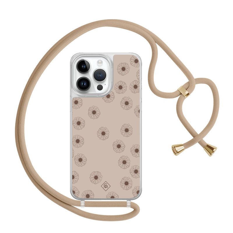 Casimoda iPhone 14 Pro Max hoesje met beige koord - Cute flowers