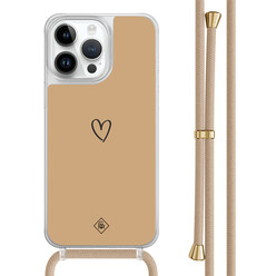 Casimoda iPhone 14 Pro Max hoesje met beige koord - Hart bruin