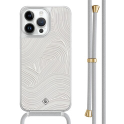 Casimoda iPhone 14 Pro Max hoesje met grijs koord - Abstract painted waves