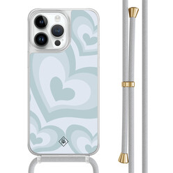 Casimoda iPhone 14 Pro Max hoesje met grijs koord - Hart swirl blauw