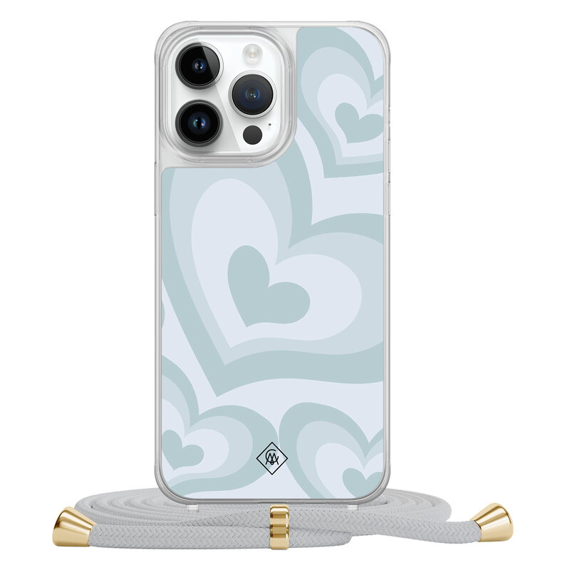 Casimoda iPhone 14 Pro Max hoesje met grijs koord - Hart swirl blauw