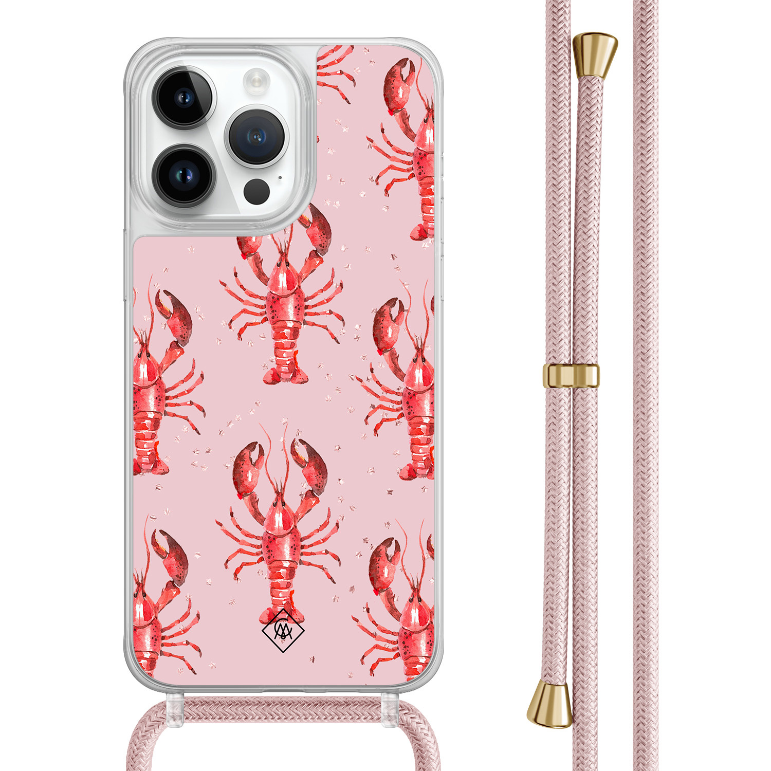 iPhone 14 Pro Max hoesje met rosegoud koord - Lobster