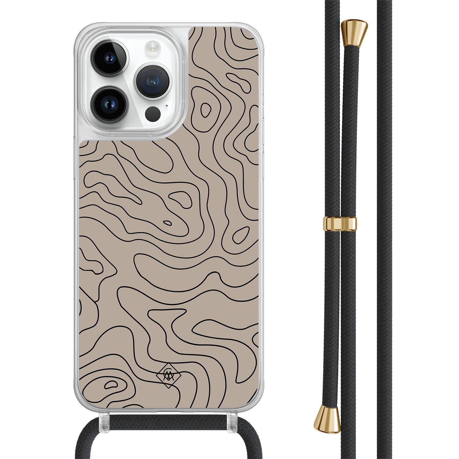 iPhone 14 Pro Max hoesje met zwart koord - Abstract lines