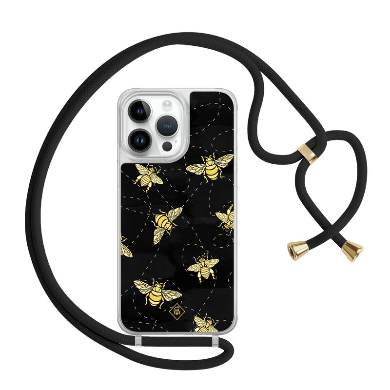 Casimoda iPhone 14 Pro Max hoesje met zwart koord - Bee happy