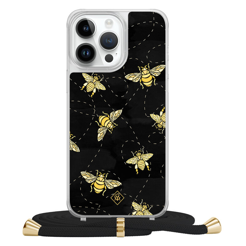 Casimoda iPhone 14 Pro Max hoesje met zwart koord - Bee happy