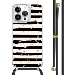 Casimoda iPhone 14 Pro Max hoesje met zwart koord - Hart streepjes