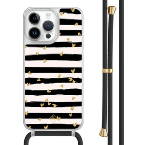 Casimoda iPhone 14 Pro Max hoesje met zwart koord - Hart streepjes