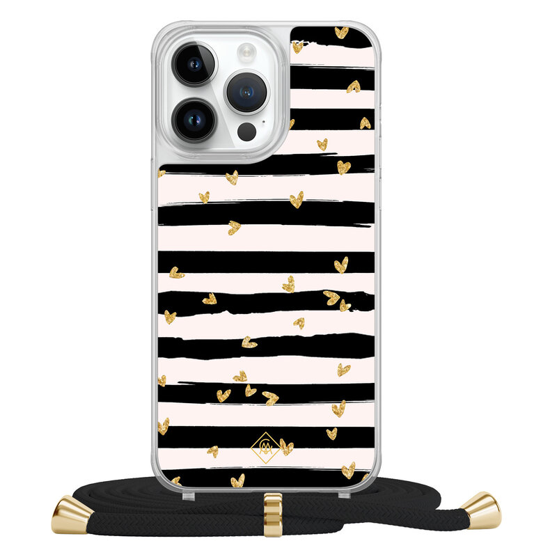 Casimoda iPhone 14 Pro Max hoesje met zwart koord - Hart streepjes