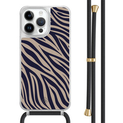 Casimoda iPhone 14 Pro Max hoesje met zwart koord - Chevron navy