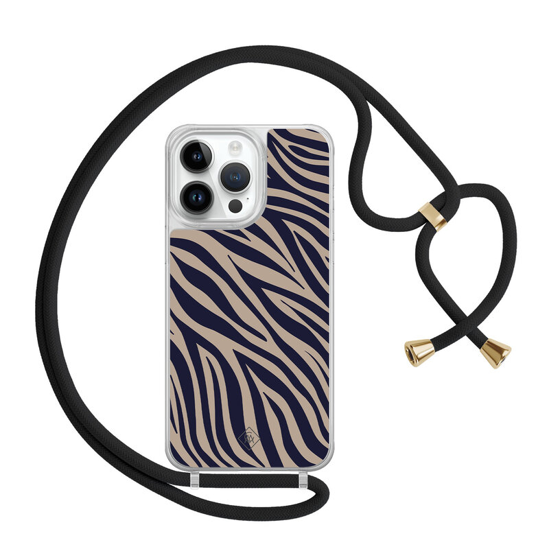Casimoda iPhone 14 Pro Max hoesje met zwart koord - Chevron navy