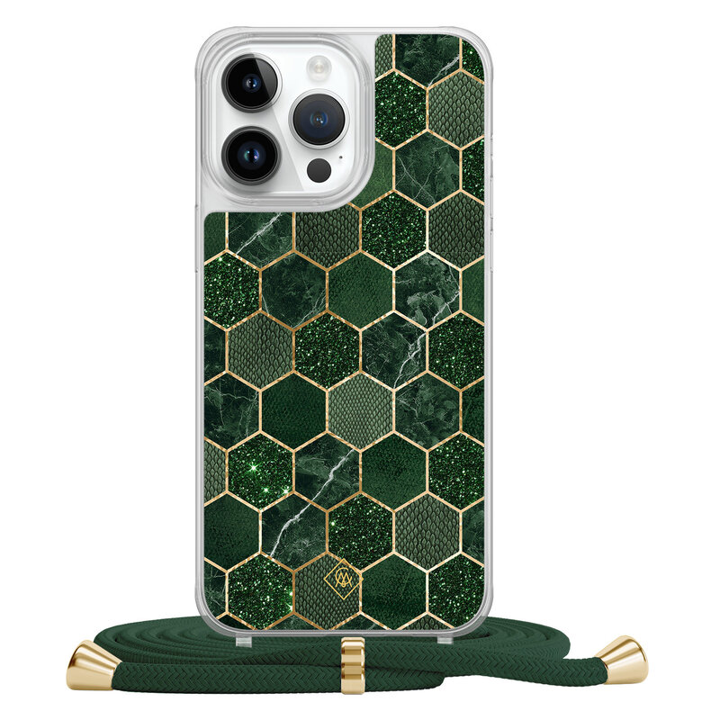 Casimoda iPhone 13 Pro Max hoesje met groen koord - Kubus groen