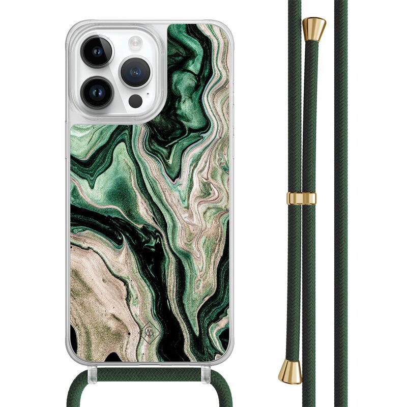 Casimoda iPhone 13 Pro Max hoesje met groen koord - Green waves