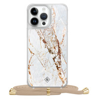 Casimoda iPhone 13 Pro Max hoesje met beige koord - Marmer goud