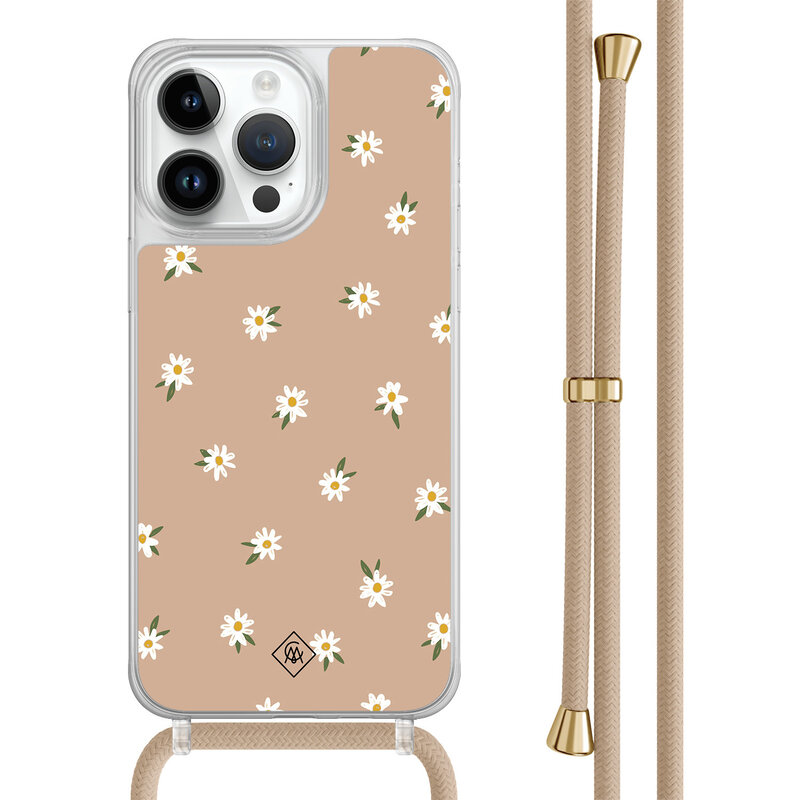 Casimoda iPhone 13 Pro Max hoesje met beige koord - Sweet daisies