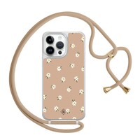 Casimoda iPhone 13 Pro Max hoesje met beige koord - Sweet daisies
