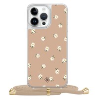 Casimoda iPhone 13 Pro Max hoesje met beige koord - Sweet daisies