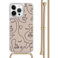 Casimoda iPhone 13 Pro Max hoesje met beige koord - Abstract faces