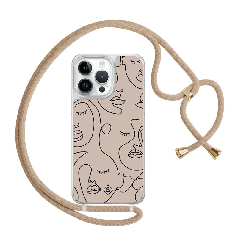 Casimoda iPhone 13 Pro Max hoesje met beige koord - Abstract faces