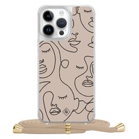 Casimoda iPhone 13 Pro Max hoesje met beige koord - Abstract faces