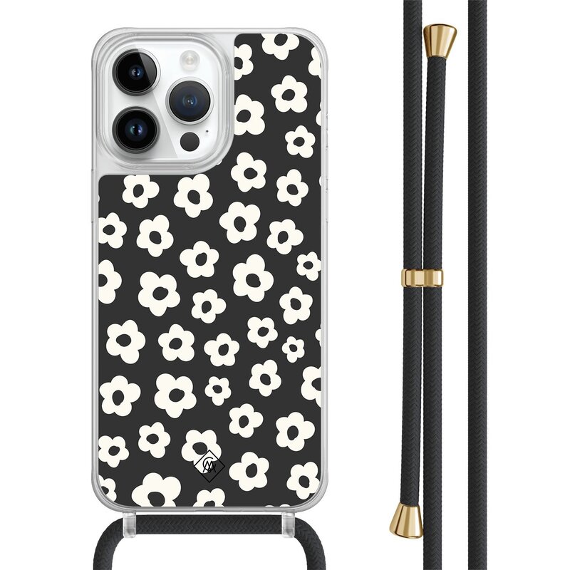 Casimoda iPhone 13 Pro Max hoesje met zwart koord - Retro bloempjes