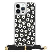 Casimoda iPhone 13 Pro Max hoesje met zwart koord - Retro bloempjes