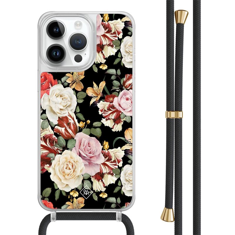 Casimoda iPhone 13 Pro Max hoesje met zwart koord - Flowerpower