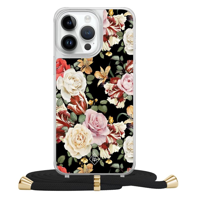 Casimoda iPhone 13 Pro Max hoesje met zwart koord - Flowerpower