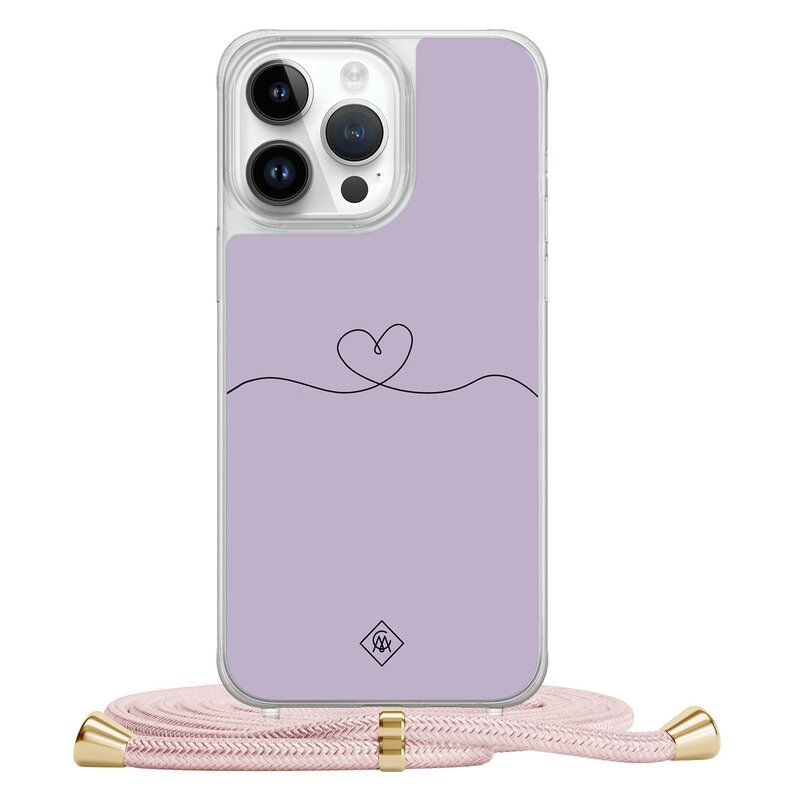 Casimoda iPhone 13 Pro Max hoesje met rosegoud koord - Hart lila