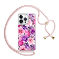 Casimoda iPhone 13 Pro Max hoesje met rosegoud koord - Rosy blooms