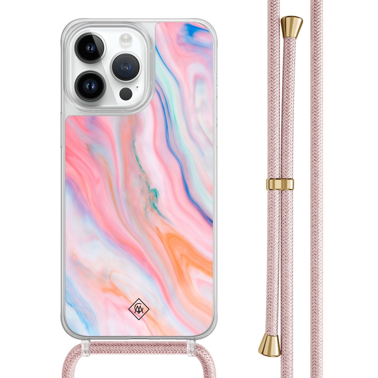 iPhone 13 Pro Max hoesje met rosegoud koord - Pink glam