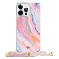 Casimoda iPhone 13 Pro Max hoesje met rosegoud koord - Pink glam