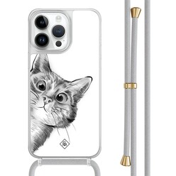 Casimoda iPhone 13 Pro Max hoesje met grijs koord - Peekaboo kat