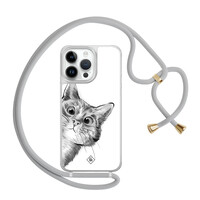 Casimoda iPhone 13 Pro Max hoesje met grijs koord - Peekaboo kat