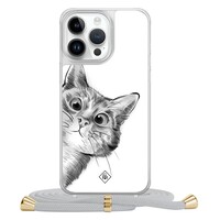 Casimoda iPhone 13 Pro Max hoesje met grijs koord - Peekaboo kat