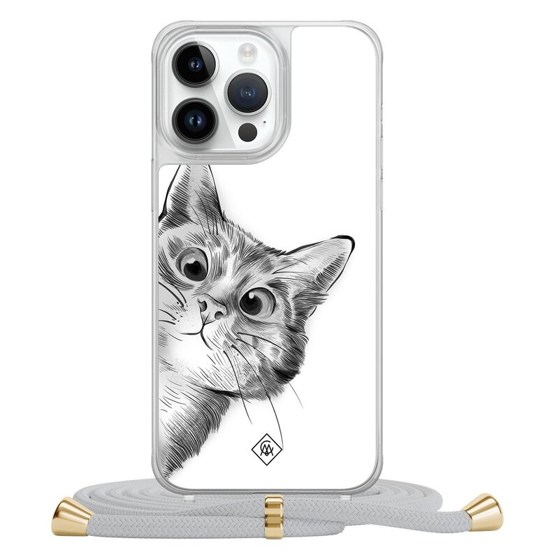 Casimoda iPhone 13 Pro Max hoesje met grijs koord - Peekaboo kat