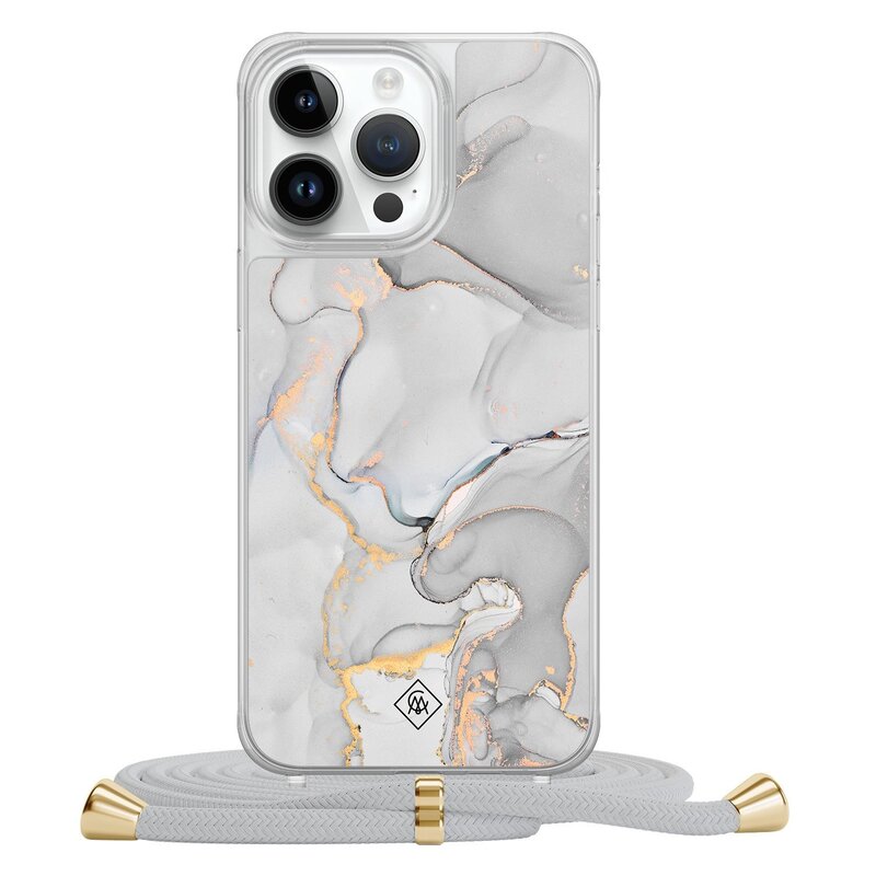 Casimoda iPhone 13 Pro Max hoesje met grijs koord - Marmer grijs