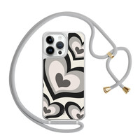 Casimoda iPhone 13 Pro Max hoesje met grijs koord - Hart swirl zwart