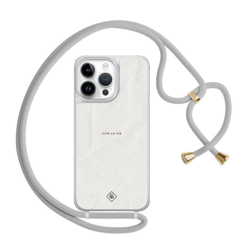 Casimoda iPhone 13 Pro Max hoesje met grijs koord - Vive la vie