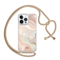 Casimoda iPhone 13 Pro Max hoesje met beige koord - Marmer waves